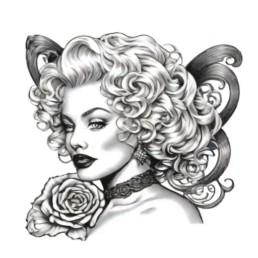 Marilyn Monroe In Corset With Medusa Hair Tattoo Holding