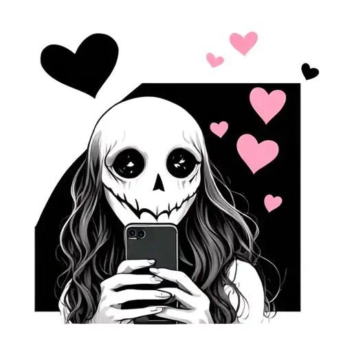 Girly Ghost Face With Hearts Holding A Phone