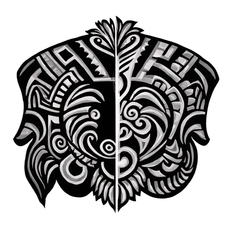 Full Men Back Tattoo Half Mayan Half Taino Tribal