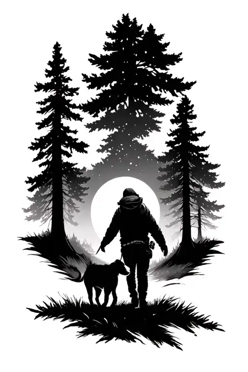 Me And My Dog Walking Together Towards The Forest With The Moon Out