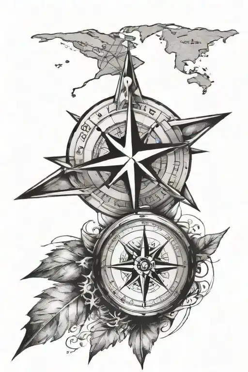 Compass Star In Diamond In The Background World Map And Coordinates On The Edge Forearm
