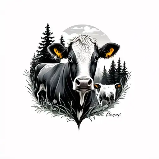 Cows And Forest Scene