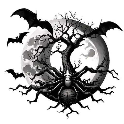 Poison Tree With Spider And Bats And Half Moon
