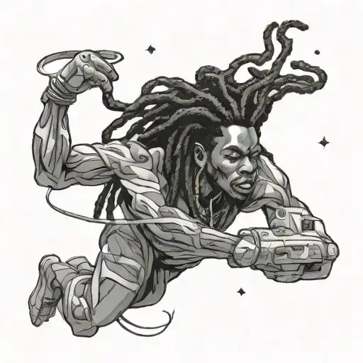 Black Man With Dreadlocks Floating In Space