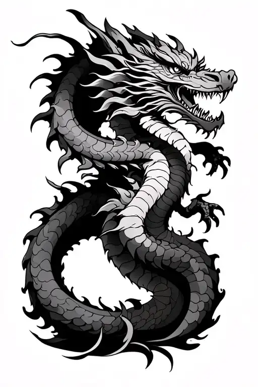 Dragon On The Side Of Stomach And Leg With Tail Wrapped Around Seiganto-ji Building On Calf