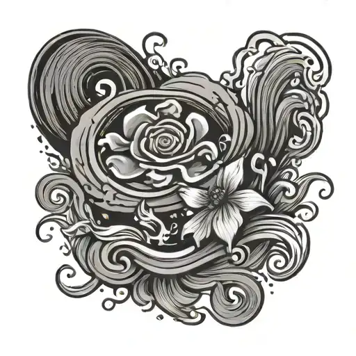 Paw Print Surrounded By Water Waves And Letters Chicago And Koi Fish