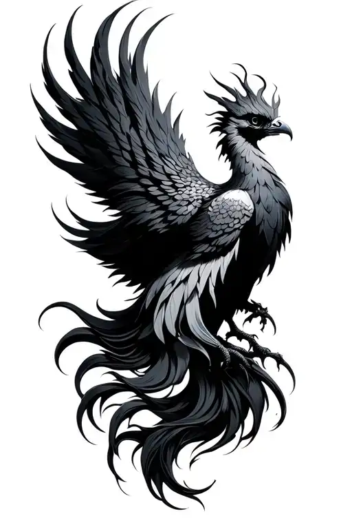 Black Elegant Phoenix With Long Bushy Tail