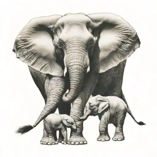 Elephant With 2 Babies