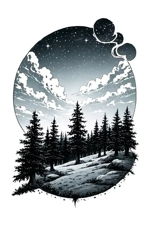 The Woods And The Sky Filled With Stars
