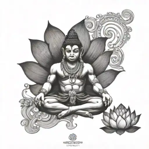 Lord Hanuman Meditating On A Lotus Flower