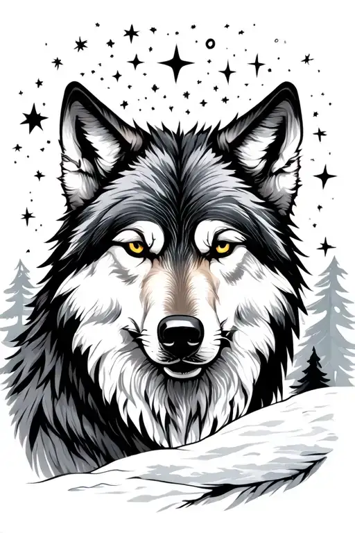 The Woods And The Sky Filled With Stars With Wolves
