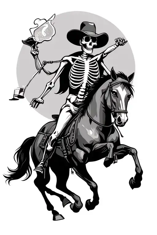 Drunk Tequila Skeleton Riding Horse