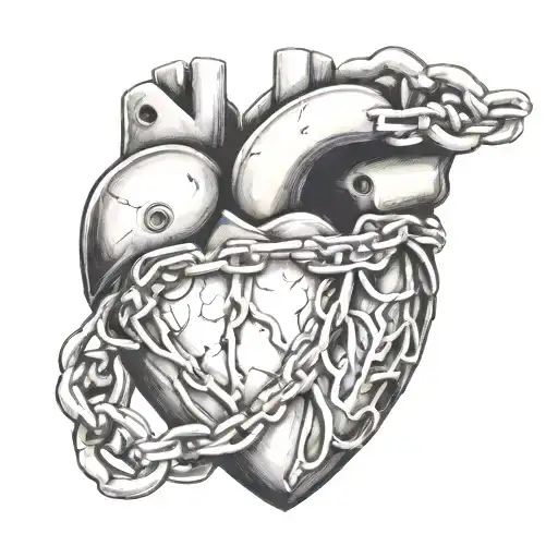 Human Heart With A Lock And Chain Wrapped It