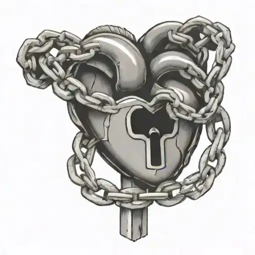 Anatomical Heart With A Chain Wrapped Around It And A Lock
