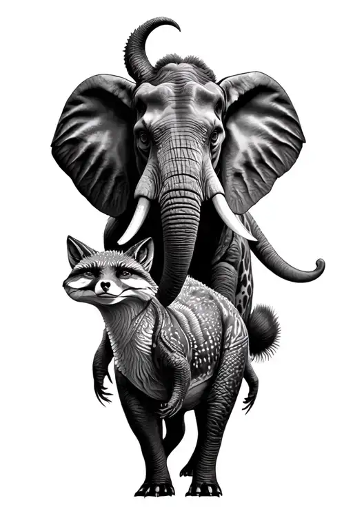 Dinosaur And Elephant And A Fox And Giraffe And Gorilla With Patterns In Between