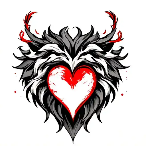 Heart In Red Outline With Leo Astrology Symbol