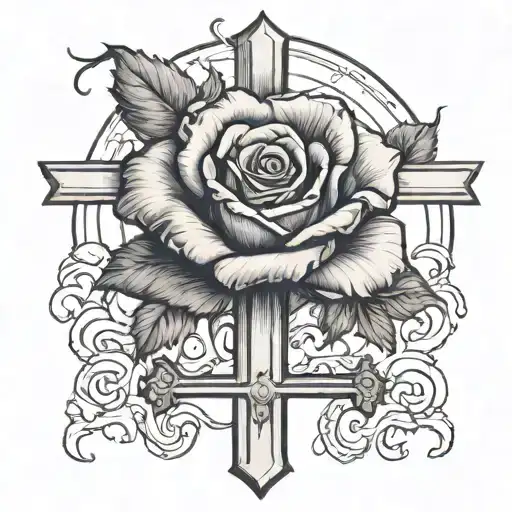 Rose And On Top The Top Of A Cross Made