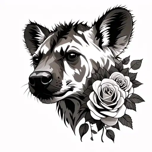 Hyena Head With Roses As Its Fur