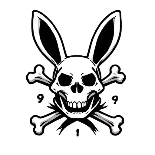Crossbones Rabbit Skull Smiling Simple Outline
