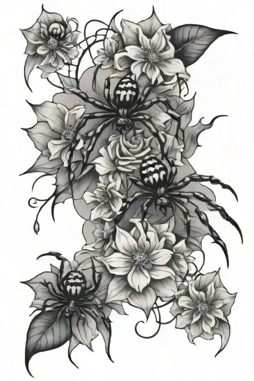 Spiders And Cosmo Flowers Intertwined