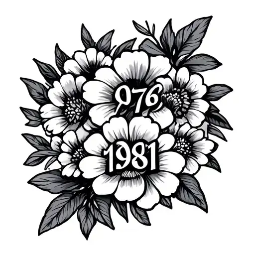 The Dates 1976 And 1981 With Flowers Around It Thin Lined