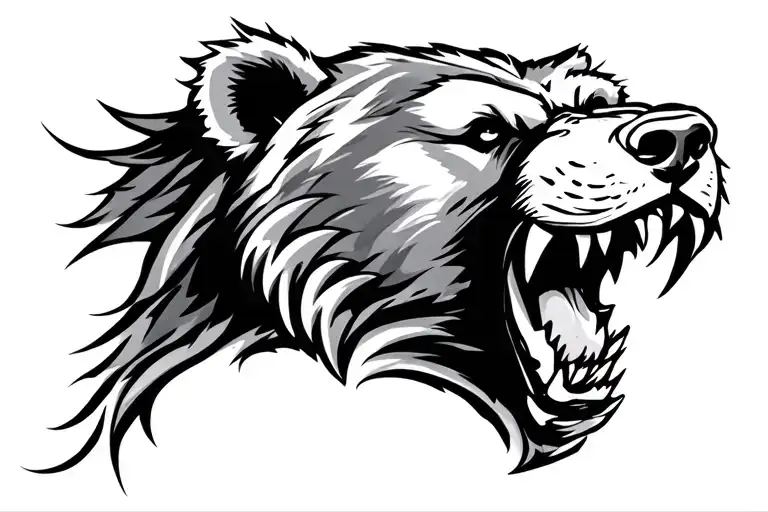 Fierce Bear Face Roaring With Details