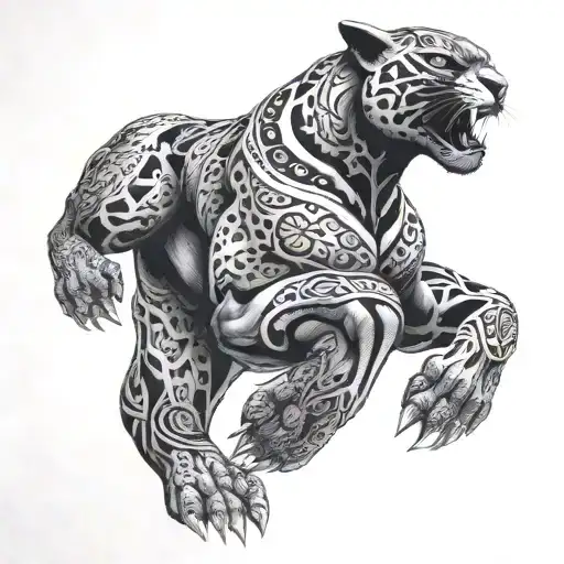 One Hand Of Each Side Of Stomach White And Black Panther