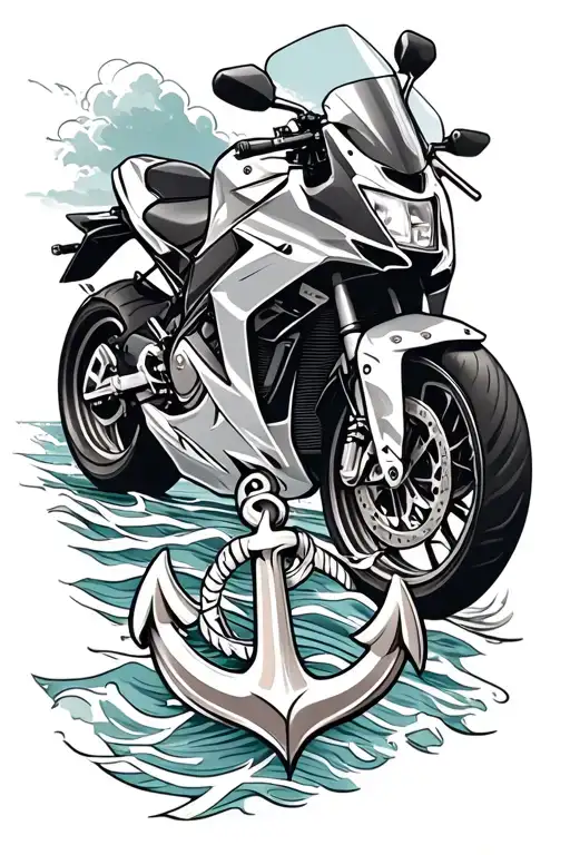 Sea Waves Crashing In The Background And Anchor Intertwined Racing Bike Yamaha R6