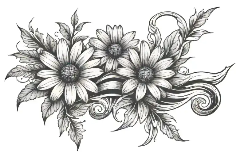 Represents Flowing River With Daisy Flower And Grass