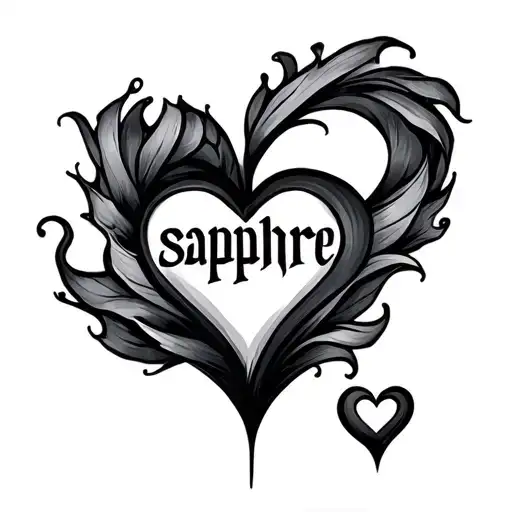 The Name 'Sapphire' With A Heart Coming Off The 'E'