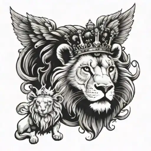Lion With Crown Laying On Bible With Lamb Laying Right Next