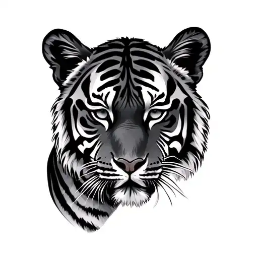 Tiger And Cub Face Above A Tiger