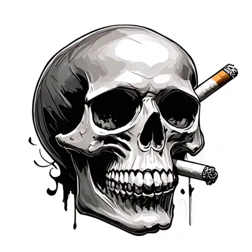 Sketch Of A Tattoo Skull With A Cigarette