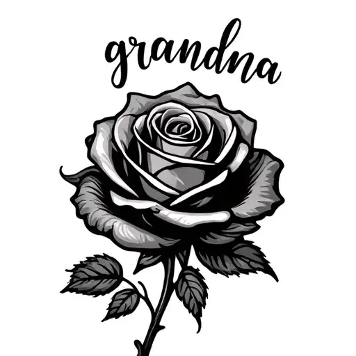 Rose 3-4 Inches Saying Grandma Written In Cursive