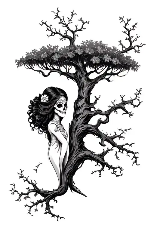 Mexican Lady Of Dead Tree With Creeping Vines