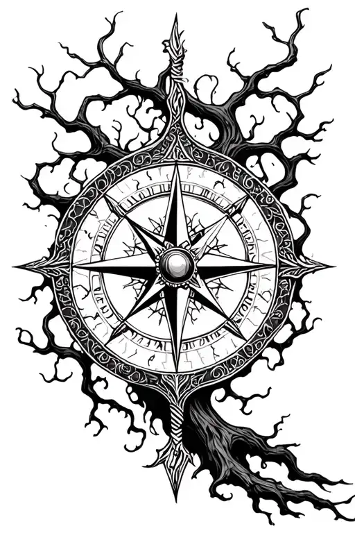 Tree And Vines And Compass