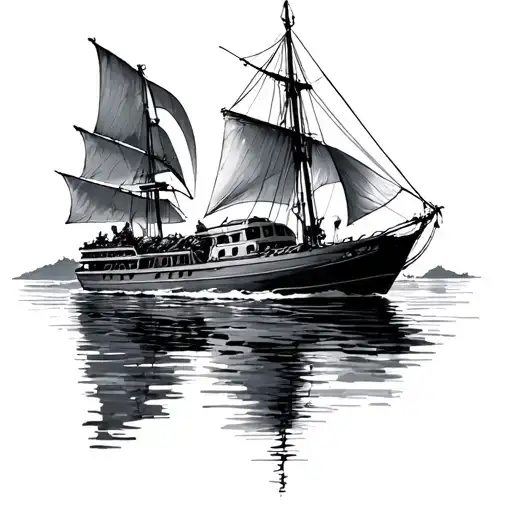 Tattoo On The Theme Of The Boat And The Trip For The Interior Of The Biceps