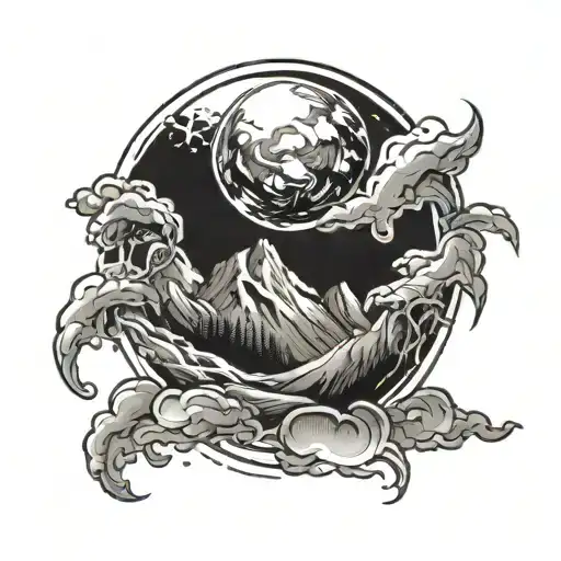 Earth Globe Mountain And Moon Surrounded