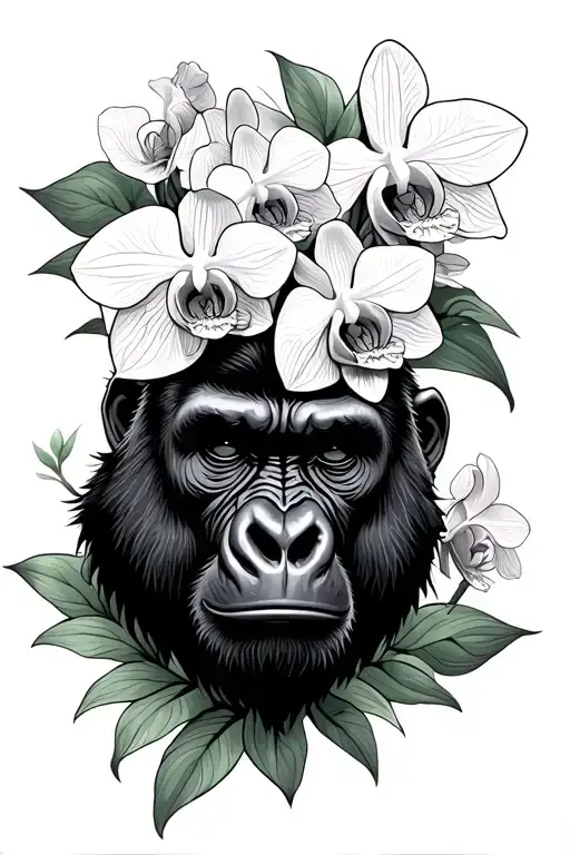 Front Gorilla With Orchids