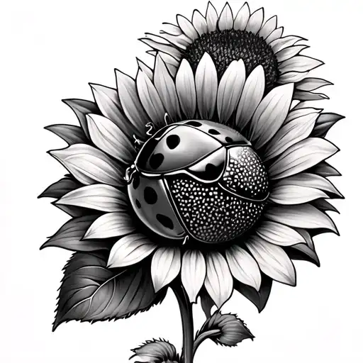 Tattoo Of A Ladybug On Sunflower