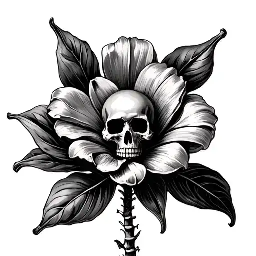 A Flower With Petals Made Of Bones A Skull In The Middle And A Spine For The Stem
