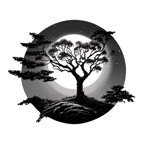 Nature Trees And Moon