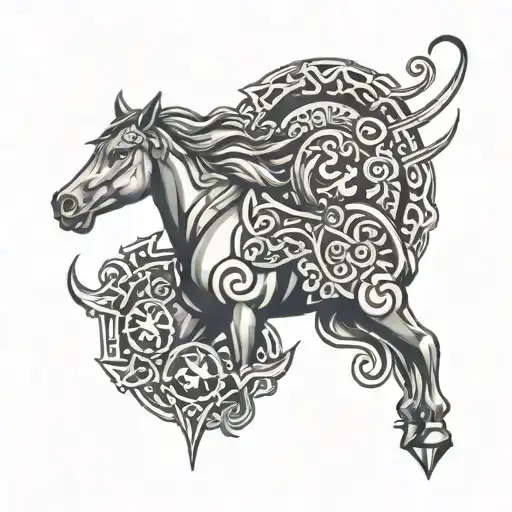 Irish Tribal Design With Horse Head Dice And Castle Background