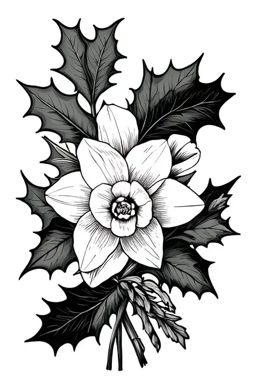 Holly And Daffodil Bouquet Fine Line