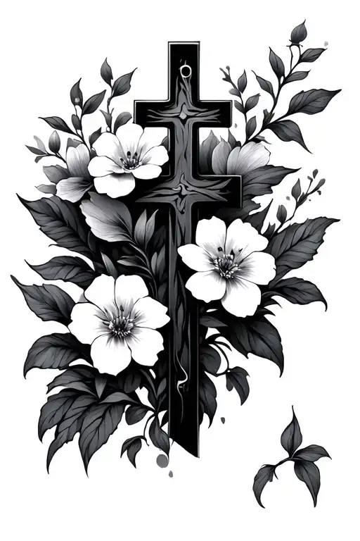 Cross And Flowers Blooming