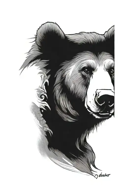 Anthropomorphic Bear Head On Shoulder That Flows Into A Full Sleeve On The Arm