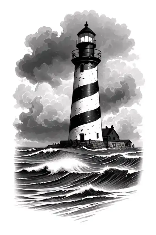 Lighthouse Dark Horror Waves Crashing In The Background