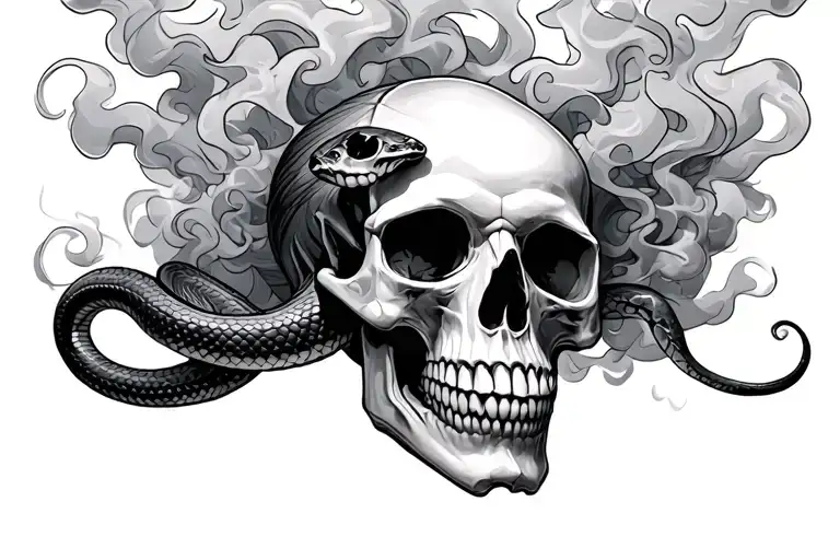 Skull Surrounded By Smoke With A Snake