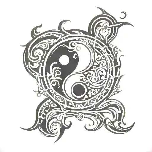 Yin Yang Symbol With Tribal Lines Around It