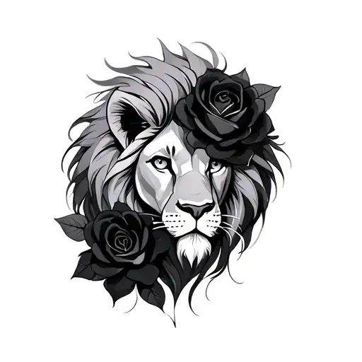 Anime Lion And Black Roses